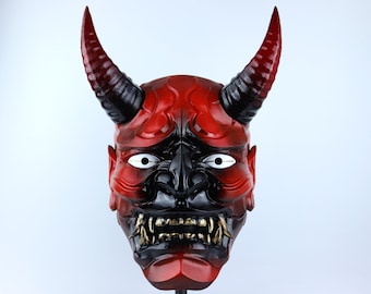 日本のフルフェイス鬼マスク - 黒/赤 - Etsy 日本