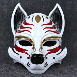 Kitsune Fox Anime Mask - Black/Red