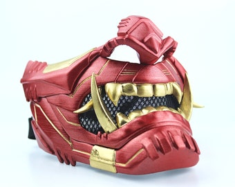 Oni Cyber Samurai Mask - Metallic Red