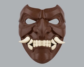 Kabuto Samurai Mask With Fangs - Chocolate / Ivory