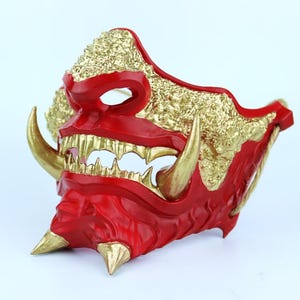 Japanese Oni Samurai Mask - Red