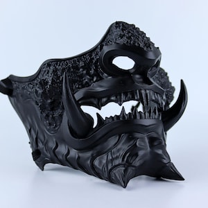 Japanese Oni Samurai Mask - Full Matte Black