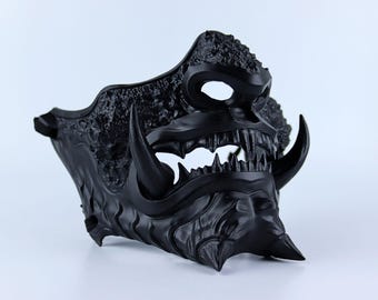 Japanese Oni Samurai Mask - Full Matte Black