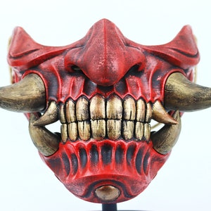 Hannya Japanese Oni Mask - Black/Red