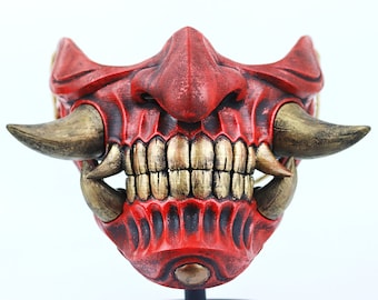 Hannya Japanese Oni Mask - Black/Red