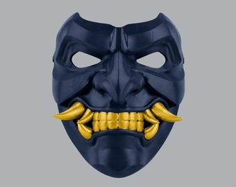 Kabuto Samurai Mask With Fangs - Dark Indigo / Curry