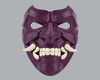 Kabuto Samurai Mask With Fangs - Deep Purple / Shock White Cream