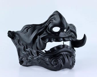 3D プリント鬼マスク: ブラック & ゴールド サムライ メンポ、コスプレ