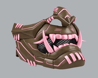 Oni Cyber Samurai Cosplay Mask - Brown / Pink