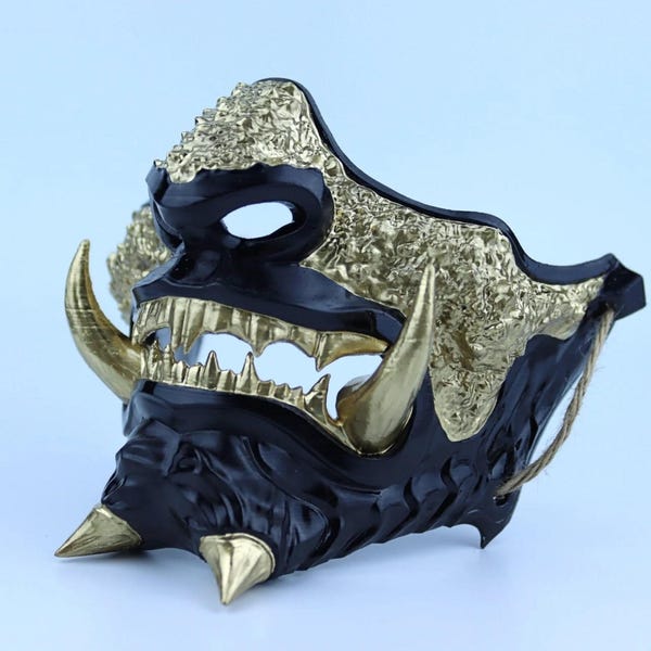 Masker Japans oni-samoerai - glanzend zwart