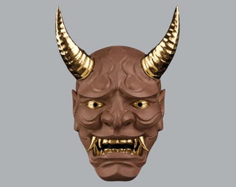 Japanese Full Face Oni Mask - Hot Chocolate