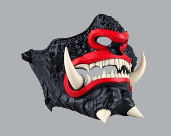 Japanese Oni Samurai Mask - Code Red / Shock White Cream