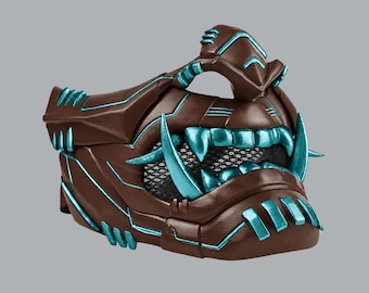 Oni Cyber Samurai Cosplay Mask - Shock Brown / Caribbean