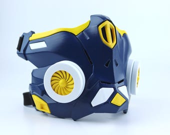Cyber Ninja Cosplay Krieger Maske - Midnight Blue/Yellow