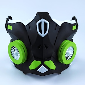 Cyber Ninja Cosplay Warrior Mask - Matte Black/Lime