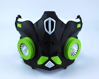 Cyber Ninja Cosplay Warrior Mask - Matte Black/Lime