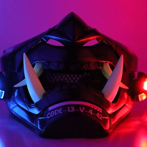 Oni Cyber Samurai Techwear LED Mask - Metallic Black