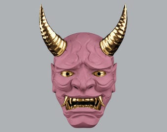 Japanese Full Face Oni Mask - Dusty Pink