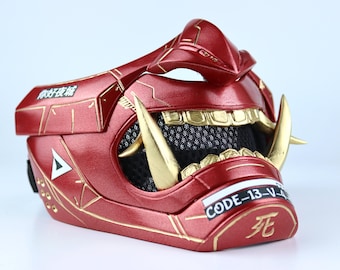 Oni Cyber Samurai Cosplay Mask - Metallic Red