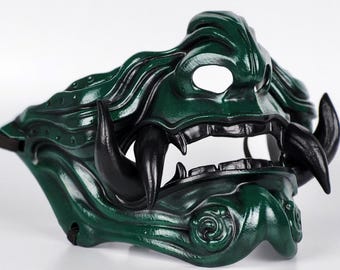 Samurai Oni Japanese Mask - Green/Black