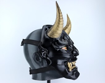 日本製フルフェイス鬼マスク - 光沢のある黒 - Etsy 日本