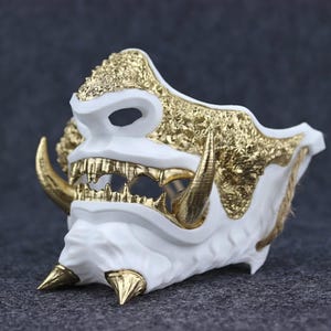 Japanese Oni Samurai Mask - White