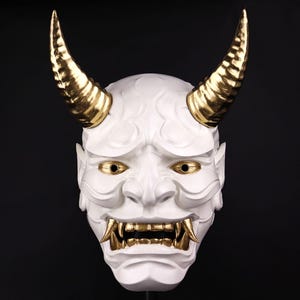 Japanese Full Face Oni Mask - Shiny White