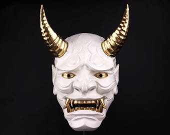 Japanese Full Face Oni Mask - Shiny White