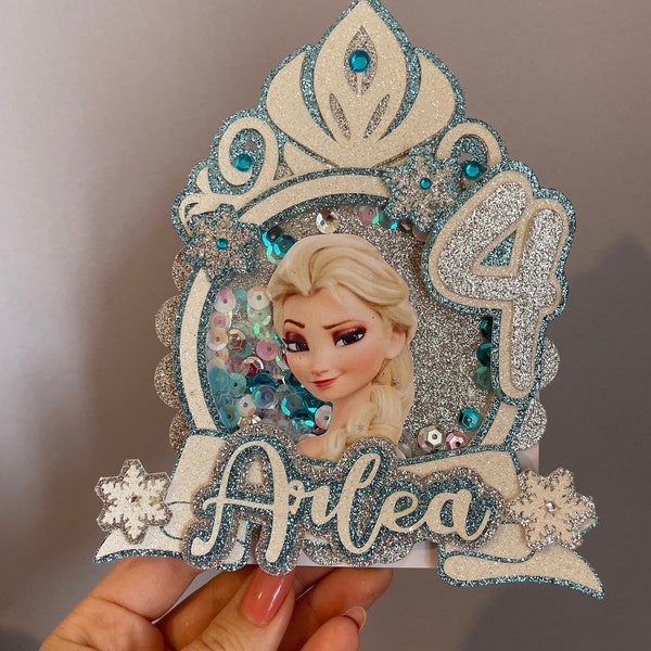 Custom Made Personalised Unofficial Elsa Frozen Shaker Glitter Cake Topper Decoration