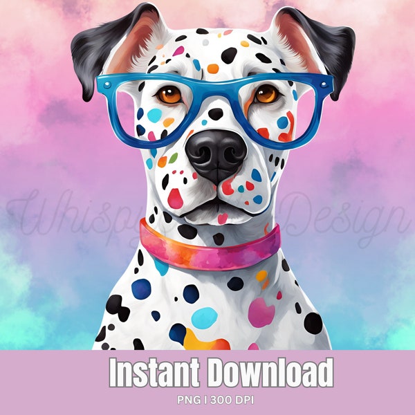 Dalmatian PNG I Glasses I Crown I Pet Clipart I Watercolor Splash I Sublimation I PNG I Watercolor Image I Graphic I Rainbow Art