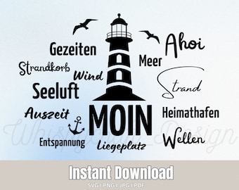 Nautische bundel Duits ik Plotter bestand ik maritieme Svg ik nautische clipart PNG ik Hallo vuurtoren meeuwen SVG Noordzee Baltische Zee SVG ik Cricut