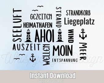 Nautische bundel Duits ik Plotter bestand ik maritieme Svg ik nautische clipart PNG ik Hallo vuurtoren meeuwen SVG Noordzee Baltische Zee SVG ik Cricut