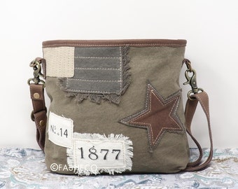 NEW Myra Vintage Star Cross Body Bag | Canvas and Genuine Leather Purses for Women | Shoulder Bag Adjustable | Myra Bag x FASHECO