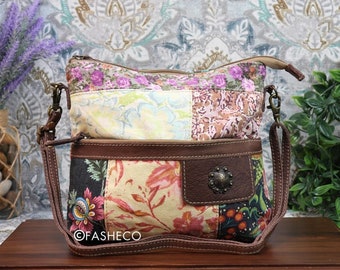 Vintage Floral Crossbody Canvas Purse | Women's Bag | Cute Gift for Her | Handmade Accessory | Myra Bag x FASECO