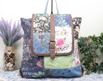 Vintage Floral Backpack Canvas Purse | Women's Large Bag | Cute Gift for Her | Head Turning Accessory | Myra Bag x FASHECO