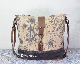 Crossbody Purse | Large Upcycled Canvas Bag | Floral Cute Casual Gift for Women Girls | Adjust to Shoulder Bag | Myra Bag x FASHECO