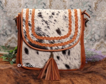 Cowhide Crossbody Braided Leather Accented Myra Bag