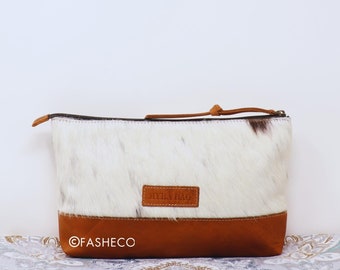 Cowhide Pouch RFID Blocking Zipper Clutch Hand Bag