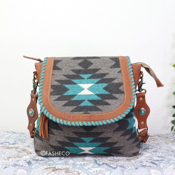 Western Aztec Leather Crossbody | Women's Aztec Purse | Best Western Wear | Cute Gift for Women | Shoulder Bag Adjustable Myra Bag x FASHECO