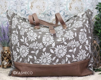 Weekender Bag | Women's Extra Large Canvas Tote | Best Handbag for Getaways | Upcycled Handmade Floral Design | Myra Bag x FASHECO~