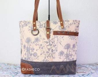 Myra Florale Vintage Tasche aus Canvas | Große Tote Schultertasche | für alle Gelegenheiten | Upcycled Handmade Accessoires | ~ Myra Bag x FASHECO ~