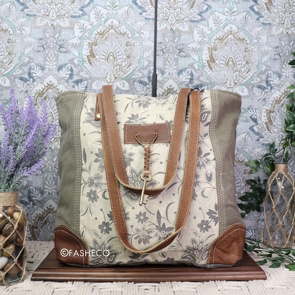 Women's Vintage Myra Bag | Large Floral Canvas Handbag | Shoulder Tote | Gift for her | Upcycled Handmade Accessories | ~Myra Bag x FASHECO~