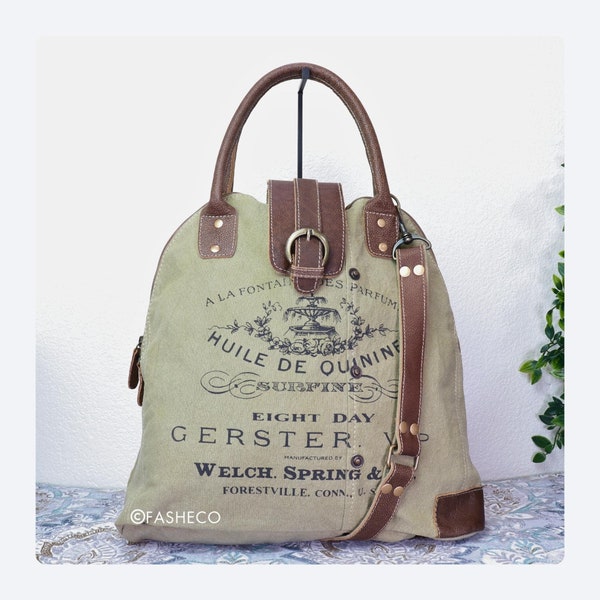 Vintage Tote Crossbody | Extra Large | Women's Purse | Cute Gift for Her | Canvas and Leather | Myra Bag x FASHECO