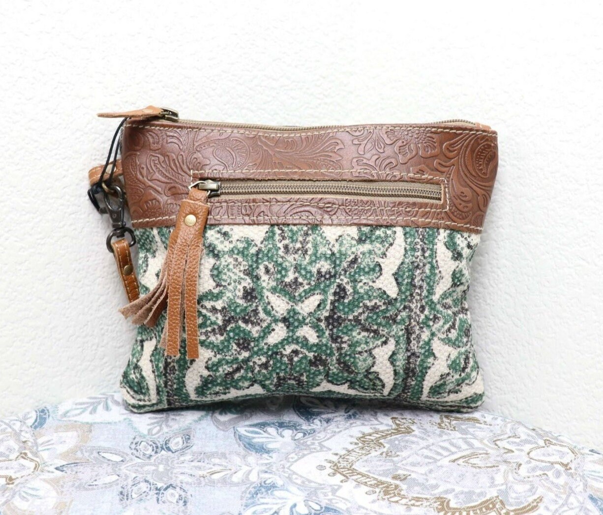 Canvas Zipper Pouch Myra Bag Large Wristlet Wallet for Women Etsy