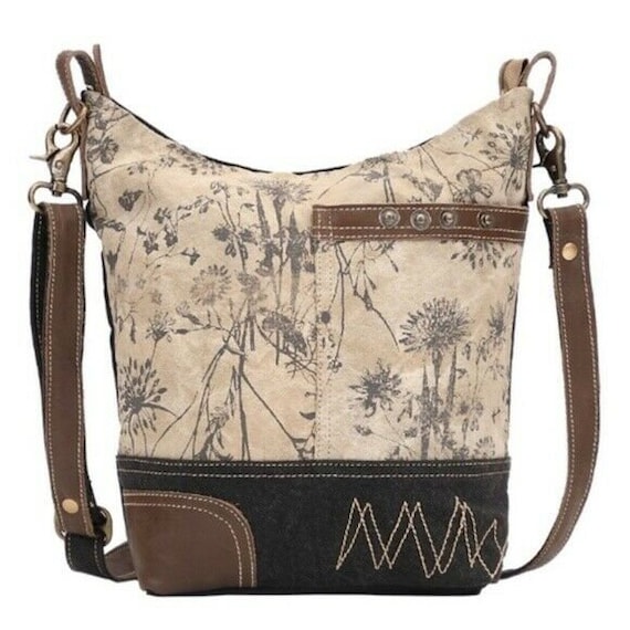 NEW Myra Bag SMALL Upcycled Canvas Leather Purse Handbag Travel Vintage Fashion NEW Myra Bag SMALL Upcycled Canvas Leather Purse Handbag Travel Vintage Fashion