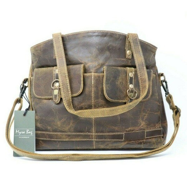 Distressed Leather Purse Handbag Tote Detachable Shoulder Strap   for Women Leather Shoulder Bag Leather Tote Vintage Bag Fashion Myra Bag