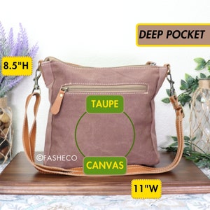 Canvas & Leather Crossbody Purse, Medium Size, Handbag Accessory, Cute Best Gifts for Her, Hobo Shoulder Bag Adjustable, Myra Bag x FASHECO image 4