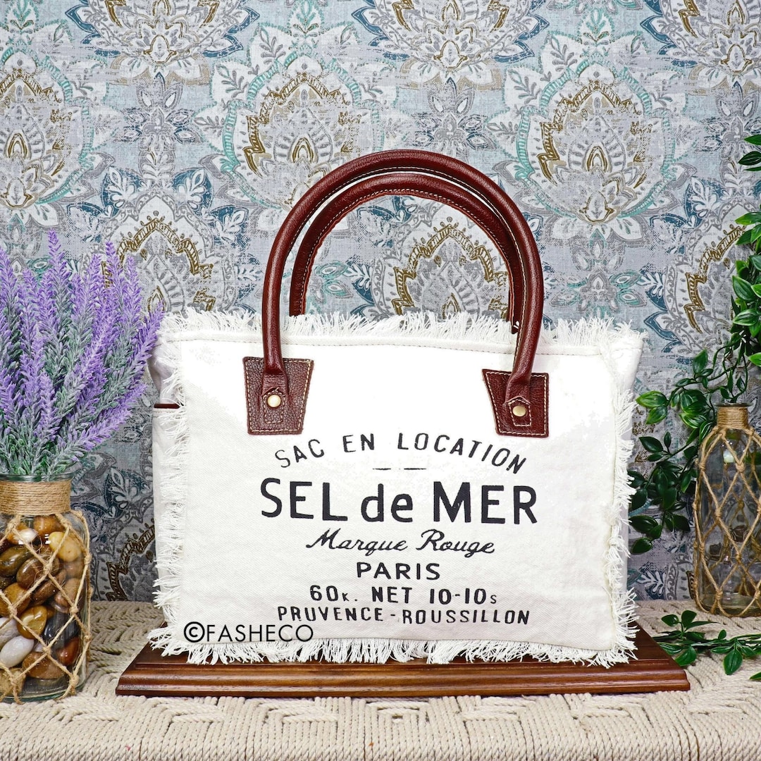 VINTAGE White Canvas Handbag Upcycled Handmade Accessory Myra Bag X