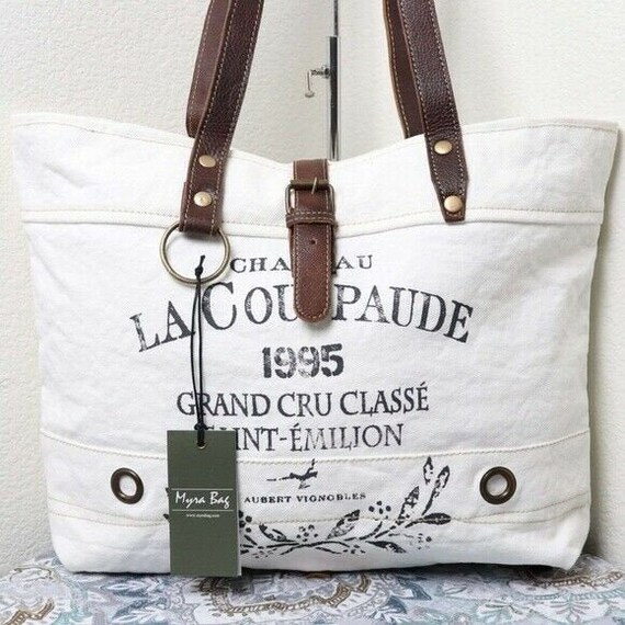 NEW Myra Bag SMALL Upcycled Canvas Leather Purse Handbag Travel Vintage Fashion NEW Myra Bag SMALL Upcycled Canvas Leather Purse Handbag Travel Vintage Fashion