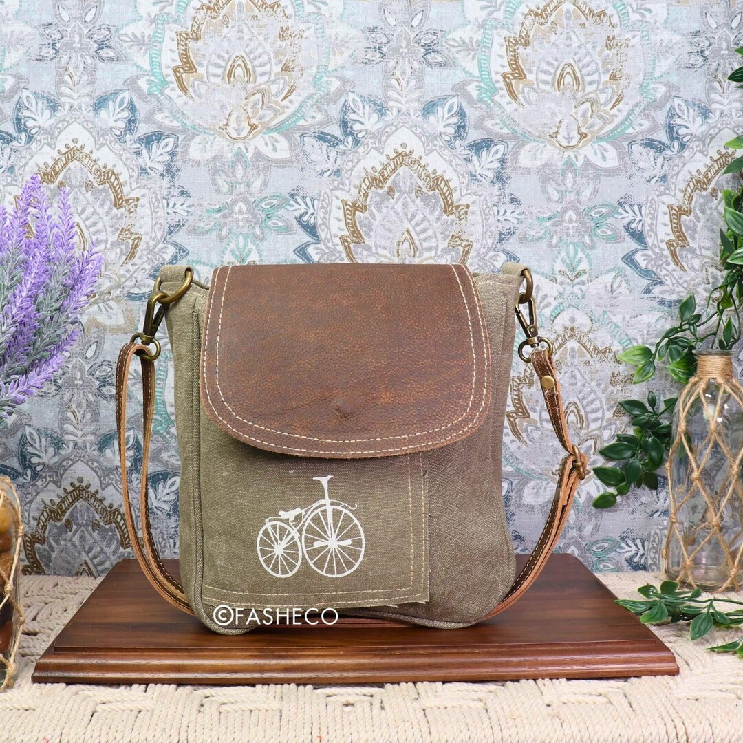 Vintage Myra Bicycle Print Crossbody Small Canvas Shoulder Bag Purse
